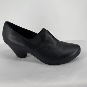 Dansko Shoes 36 6 black leather slip on heeled comfort minimalist office work